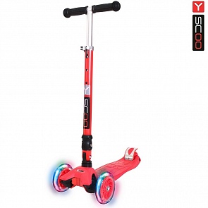 Трехколесный самокат Y-Scoo 35 Maxi Fix Shine, красный, со светящимися колесами (Y-Scoo, 6105rt)